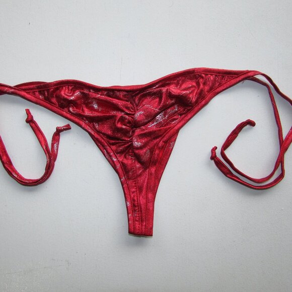 Red Metallic String Thong Scrunch Butt Bikini - NEW - Picture 4 of 5
